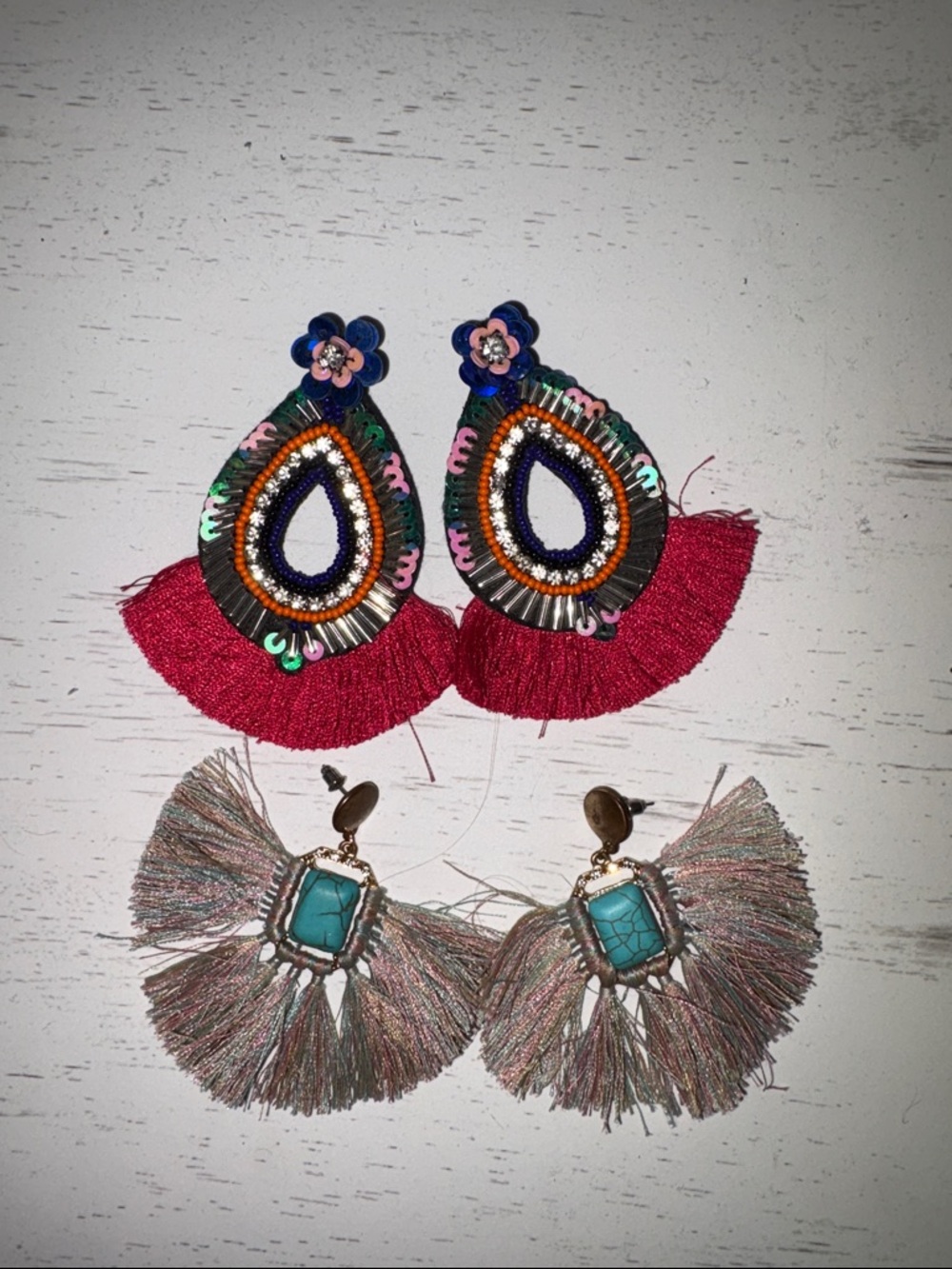 Pink Tassel Statement Earrings - Boho Festive Style